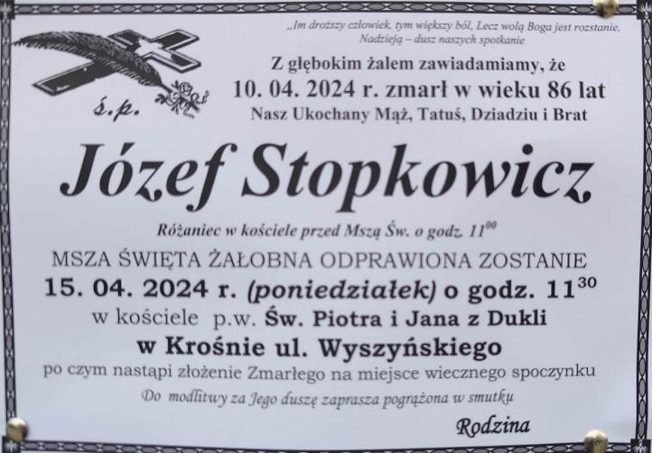 Józef Stopkowicz - nekrolog