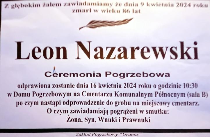 Leon Nazarewski - nekrolog