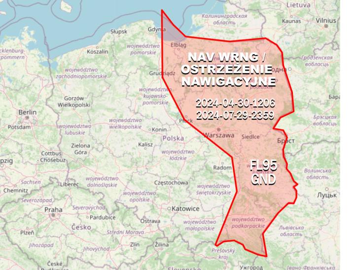 Notam - ostrzeżenie nawigacyjne PANSA_20240430
