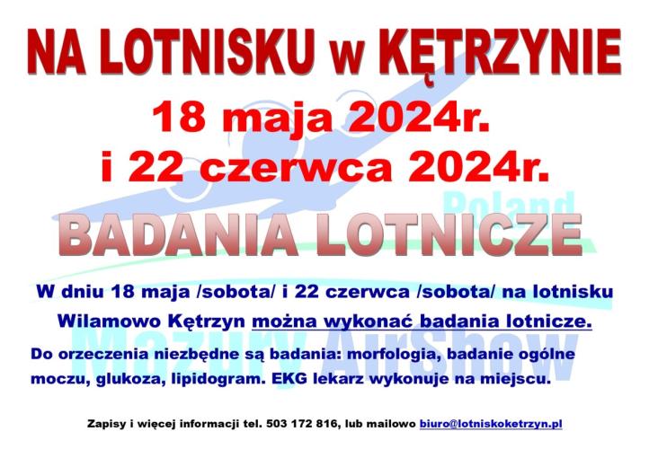 Badania lotnicze - 18 maja i 22 czerwca 2024 (fot. lotniskoketrzyn.pl)