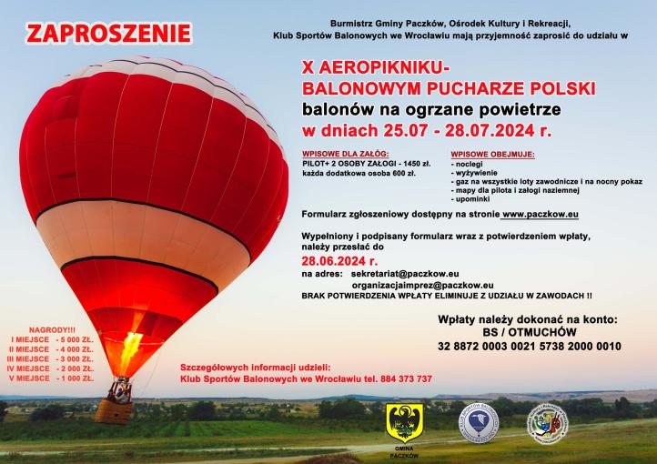 Balonowy Puchar Polski w Paczkowie - zaproszenie (fot. Ośrodek Kultury i Rekreacji w Paczkowie)