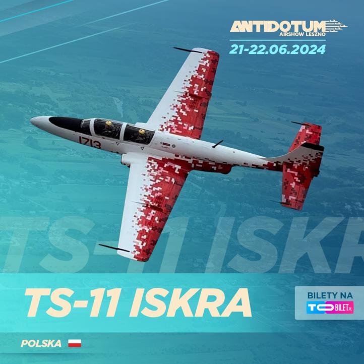 TS-11 Iskra w biało-czerwonym malowaniu na Antidotum Airshow Leszno 2024 (fot. Fundacja Biało-Czerwone Skrzydła)