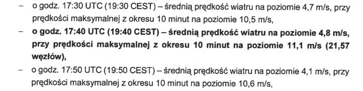 Fragment raportu PKBWL dotyczący wypadku Cessny Caravan w Chrcynnie
