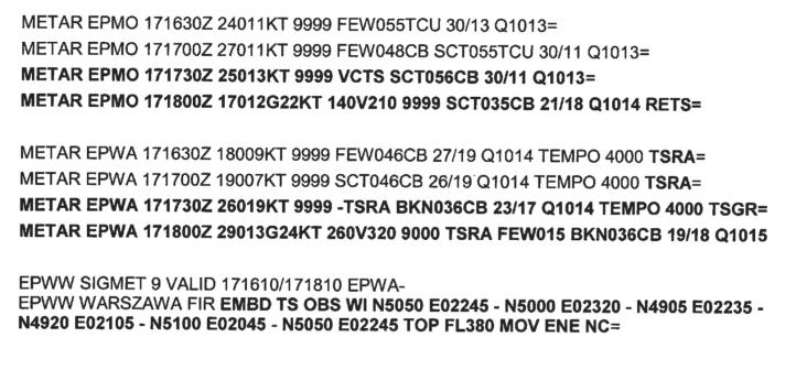 Fragment raportu PKBWL dotyczący wypadku Cessny Caravan w Chrcynnie