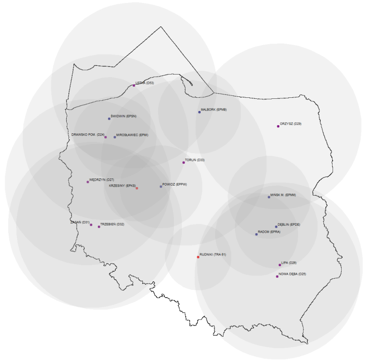 Mapa zasięgu lotów balonów (fot. PAŻP)