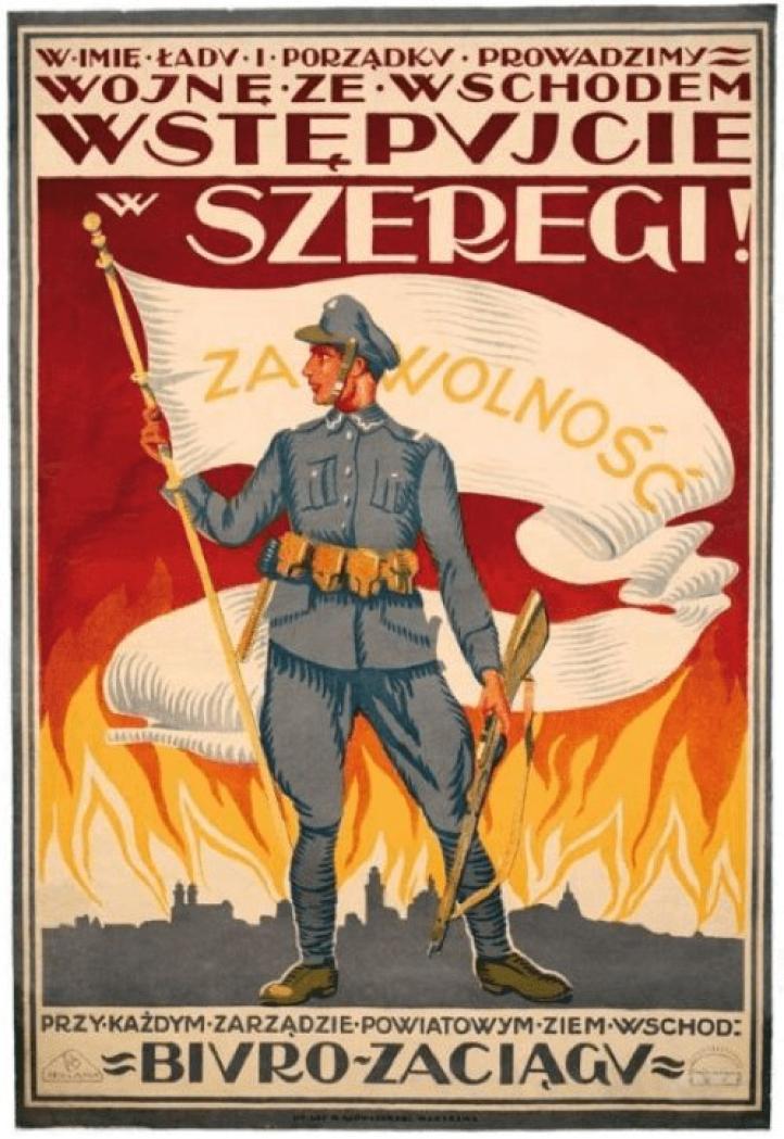 Kajetan Stefanowicz, W imię ładu i porządku prowadzimy wojnę ze wschodem, 1919 r. (litografia, Muzeum Wojska Polskiego)