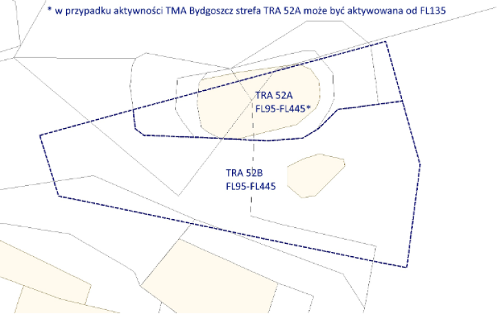 MODYFIKACJA GRANIC STREFY TRA 52 DLA LOTÓW SPECJALNYCH. Sytuacja po zmianie. MODYFIKACJA GRANIC STREFY TRA 52 DLA LOTÓW SPECJALNYCH. Sytuacja po zmianie.
