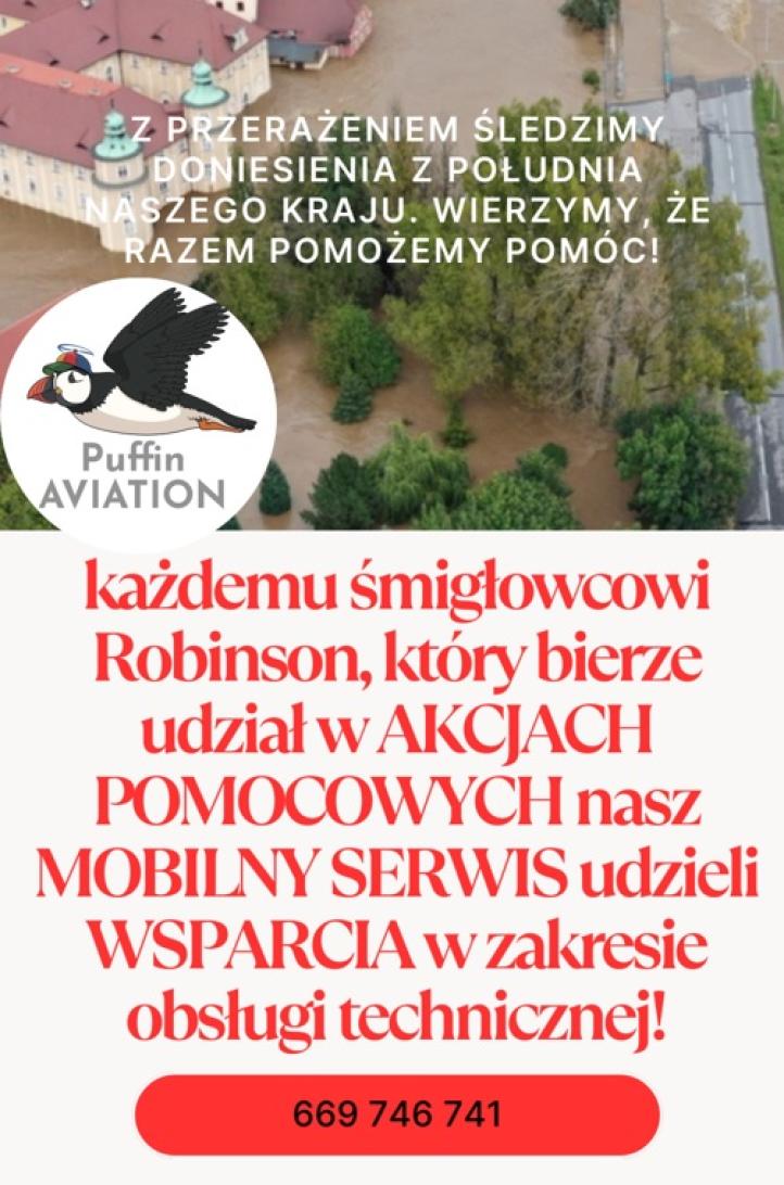 Darmowy serwis dla śmigłowców Robinson uczestniczących w akcji pomocy powodzianom