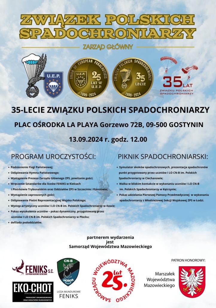 Obchody 35-lecia Związku Polskich Spadochroniarzy - plakat (fot. Związek Polskich Spadochroniarzy) Obchody 35-lecia Związku Polskich Spadochroniarzy - plakat (fot. Związek Polskich Spadochroniarzy)