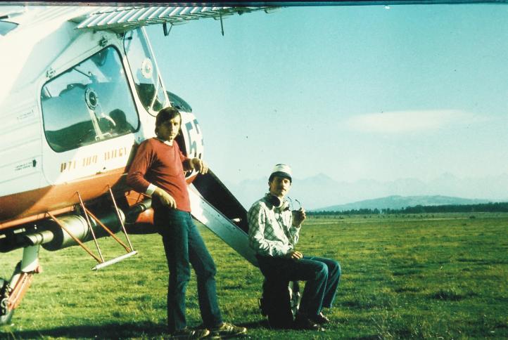 Tadeusz Mitka i Zbigniew Batkiewicz przy samolocie PZL-104 Wilga SP-AGW - Nowy Targ (fot. via Zbigniew Batkiewicz)