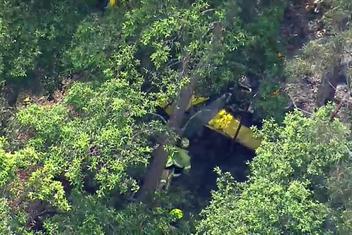 Miejsce katastrofy samolotu Cessna 182 w Belimbla Park, niedaleko Oakdale (fot. kadr z filmu ABC NEWS)