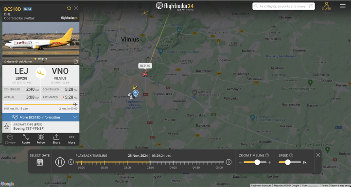 Wizualizacja lotu B734 linii Swift, fot. źródło flightradar