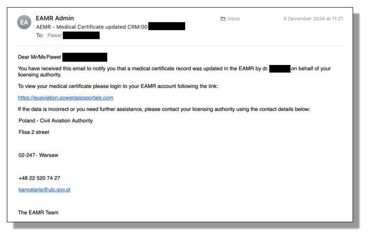 EAMR - przykładowy email