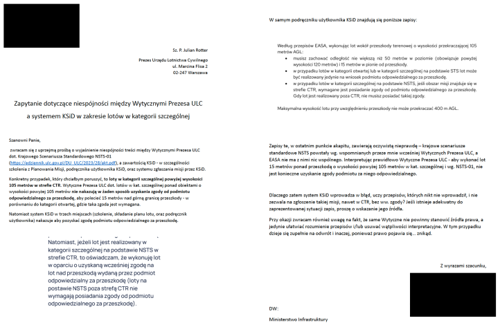 Pismo do prezesa ULC w sprawie  rozbieżności pomiędzy KSID a NSTS