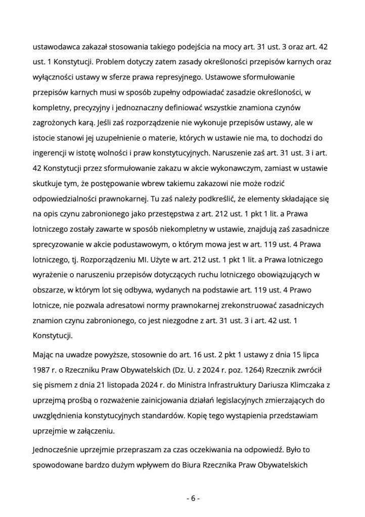 Tomasz Siembida RPO zwraca się do MI z prośbą do stosowania konstytucyjnych standardów