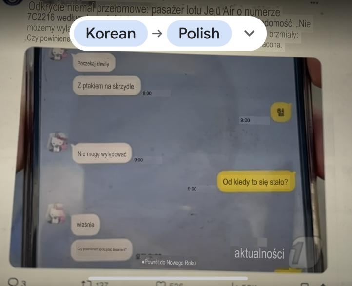 Tłumaczenie SMSów z pokładu samolotu (prawdopodobne)