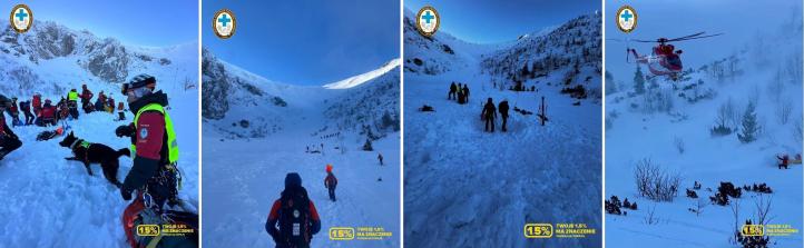 Akcja po zejściu lawiny z udziałem śmigłowca TOPR (fot. M. Rogus, G. Kubicki, Sz. Stoch, TOPR)