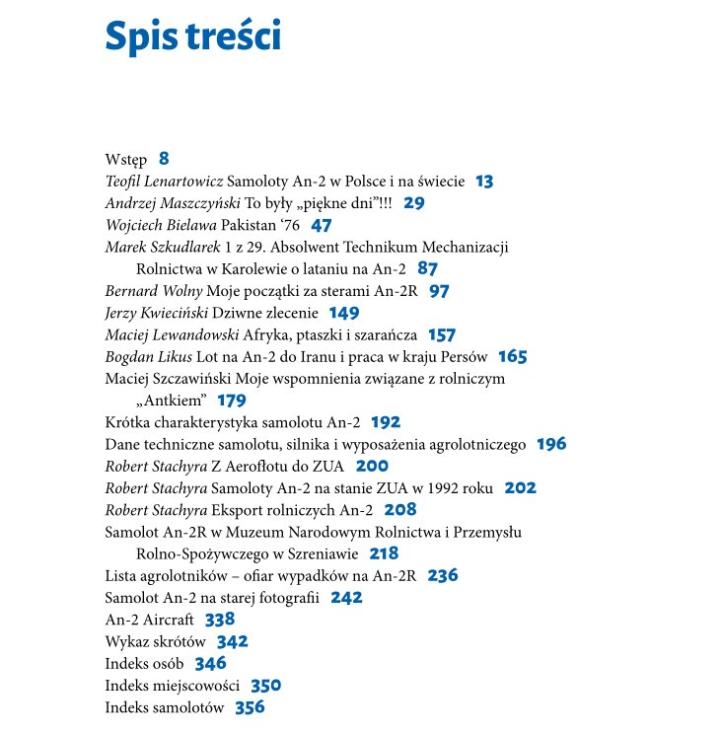 Samolot An-2 we wspomnieniach agrolotników - spis treści (fot. Mariusz Niestrawski)