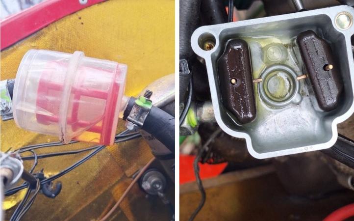 Widok filtra paliwa po wypadku i widok komory pływakowej gaźnika (fot. PKBWL)