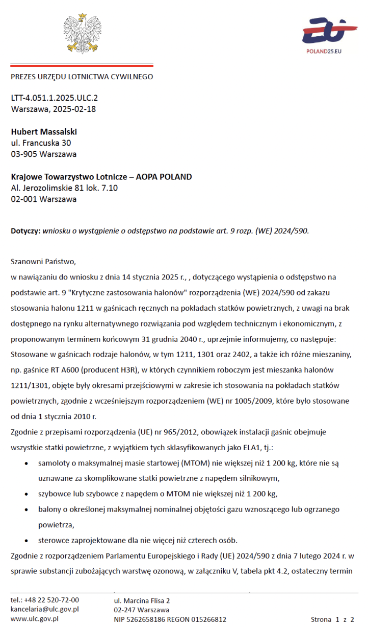 Gaśnice halonowe - ULC poprał wniosek