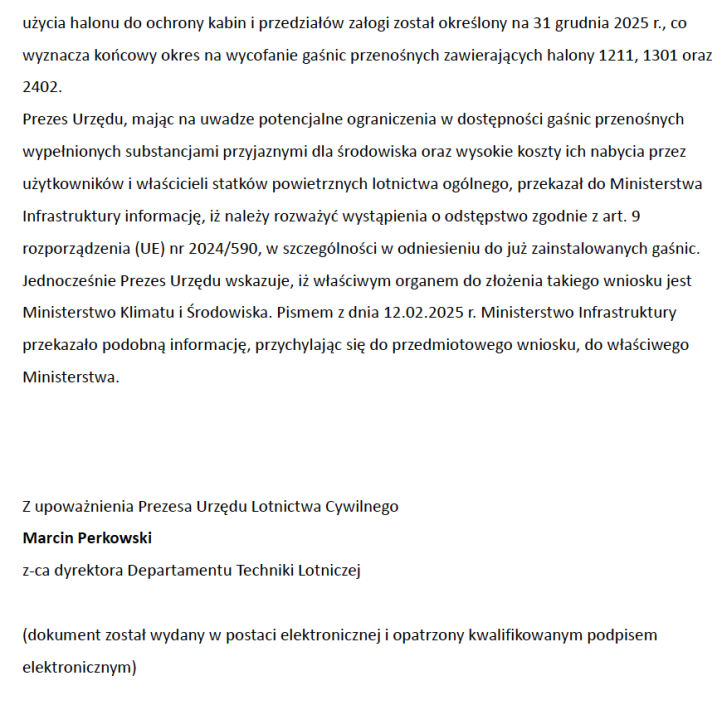Gaśnice halonowe - ULC poprał wniosek