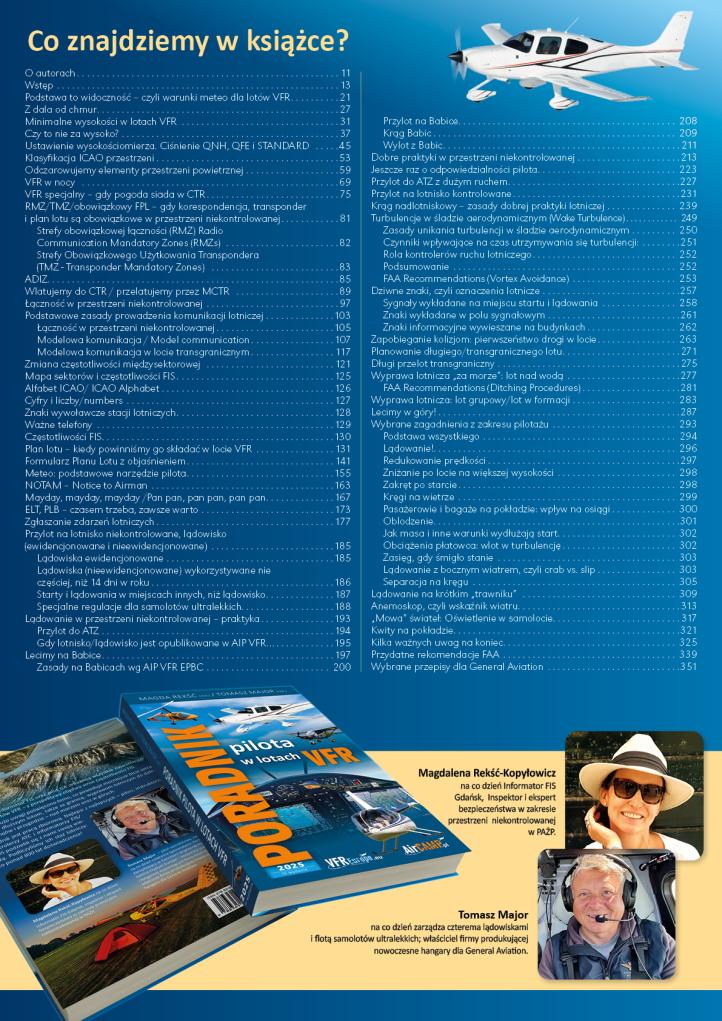 Poradnik pilota w lotach VFR - okładka, spis treści