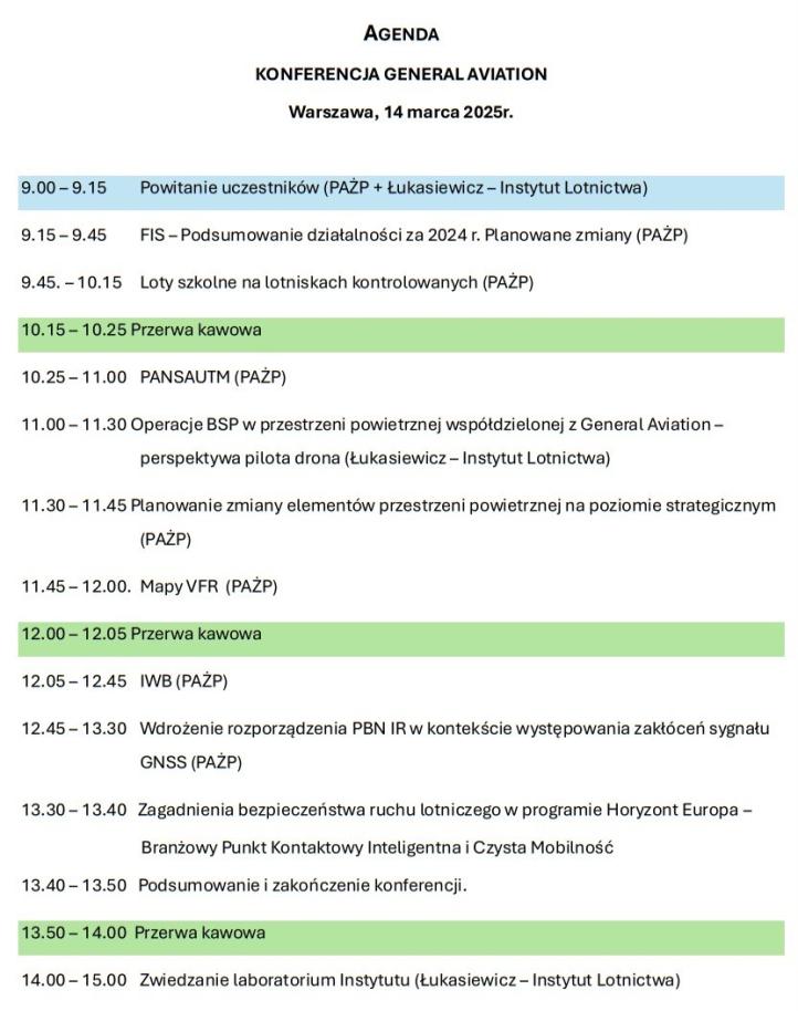 Konferencja General Aviation 2025 - agenda (fot. PAŻP)