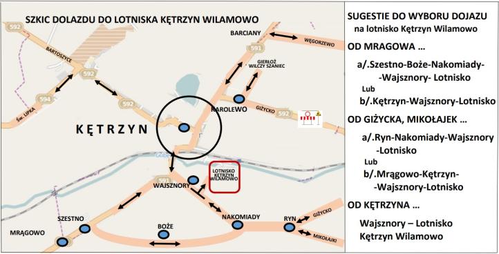 Szkic dojazdu dolotniska Wilamowo (fot. Aeroklub Krainy Jezior)