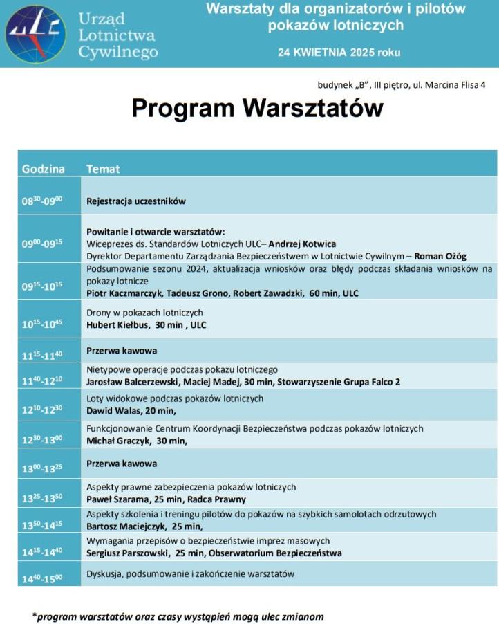 Warsztaty - pokazy lotnicze w sezonie 2025 - agenda (fot. ULC)