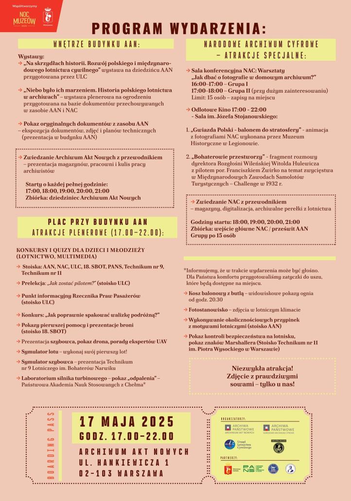 Odlotowa Noc Muzeów. Historia polskiego lotnictwa w zasobach archiwalnych - program (fot. Archiwum Akt Nowych) Odlotowa Noc Muzeów. Historia polskiego lotnictwa w zasobach archiwalnych - program (fot. Archiwum Akt Nowych)