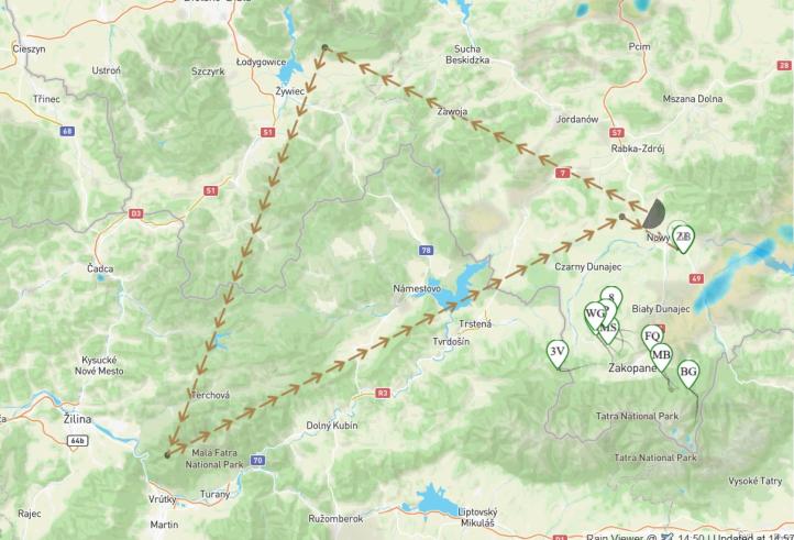Trasa pierwszej konkurencji w kwalifikacjach w Nowym Targu do finału serii 12 FAI Sailplane Grand Prix (fot. sgp.aero)