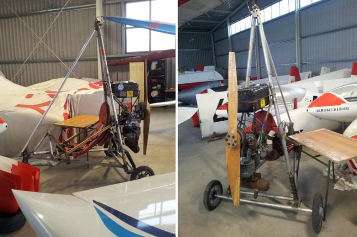 Wózek motolotni Czerwik-Pitoń-Pastusiak w hangarze Aeroklubu Łódzkiego w 2015 roku, fot. Artur Caban