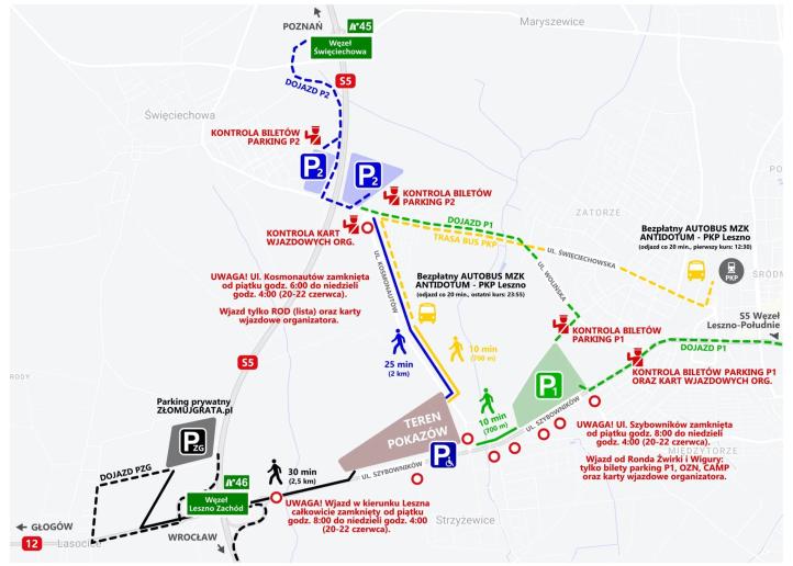 Antidotum Airshow Leszno - mapa dojazdu (fot. Antidotum Airshow Leszno)