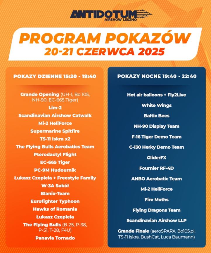 Antidotum Airshow Leszno 2025 - program (fot. Antidotum Airshow Leszno)