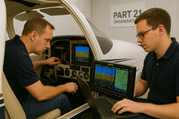 Awionicy organizacji PArt 21 w kokpicie Pipiera-28, fot. dlapilota