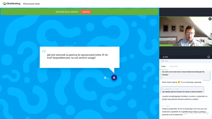 Kadr z webinaru „Planowanie lotów” 24 września 2024 r., sesja Q&amp;A