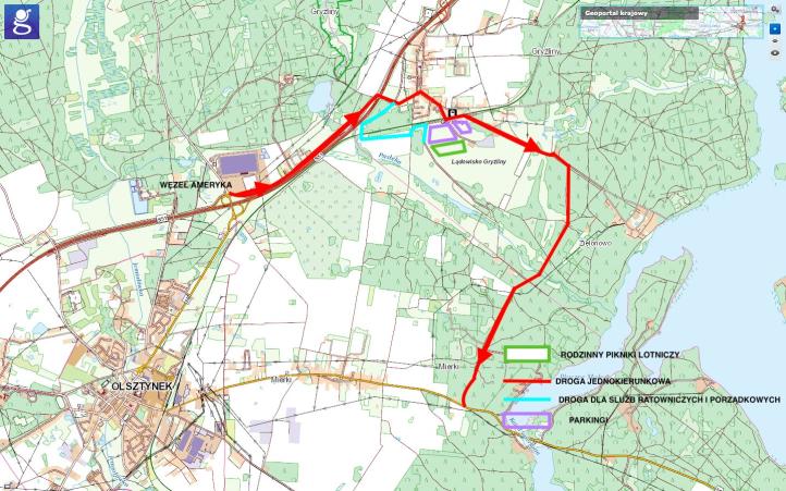 Mapa dojazdu na XI Rodzinny Piknik Lotniczy w Gryźlinach (fot. pikniklotniczygryzliny.pl)