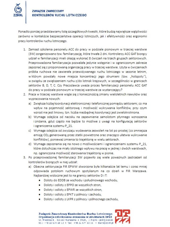 Pismo ZZKRL dot. trzeciej warstwy w sektorach ACC GAT (fot. ZZKRL)2