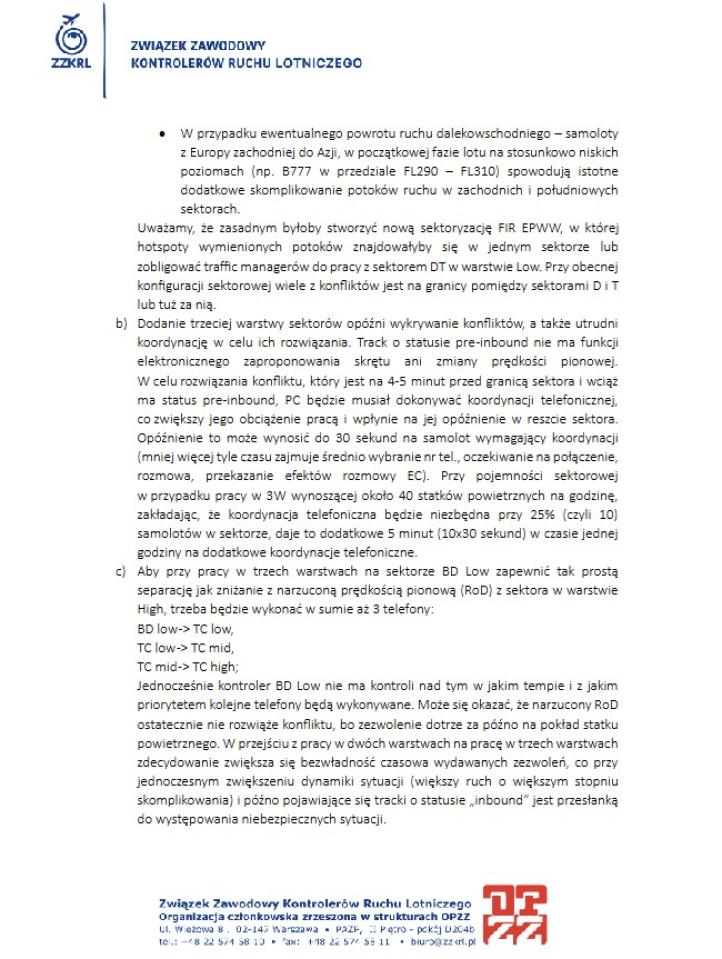 Pismo ZZKRL dot. trzeciej warstwy w sektorach ACC GAT (fot. ZZKRL)3