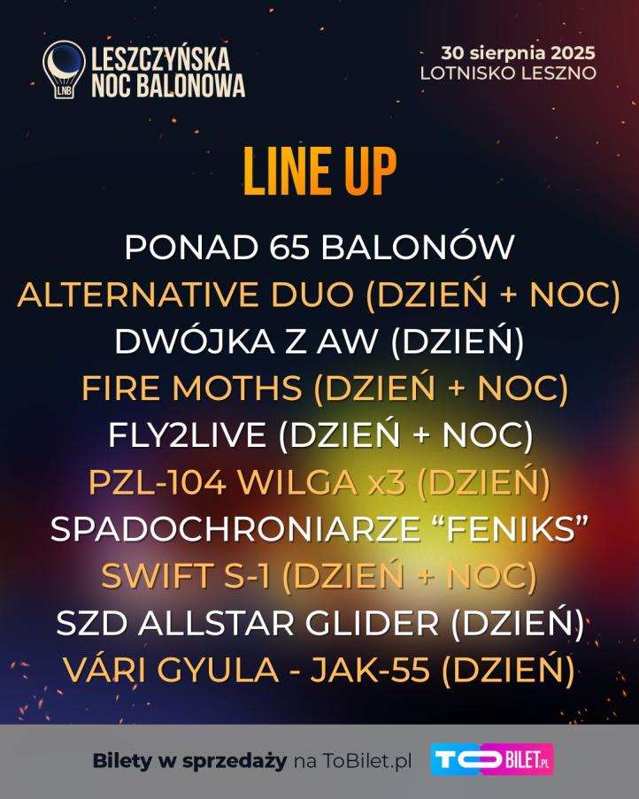 Leszczyńska Noc Balonowa 2025 - lista uczestników (fot. Leszczyńska Noc Balonowa) Leszczyńska Noc Balonowa 2025 - lista uczestników (fot. Leszczyńska Noc Balonowa)