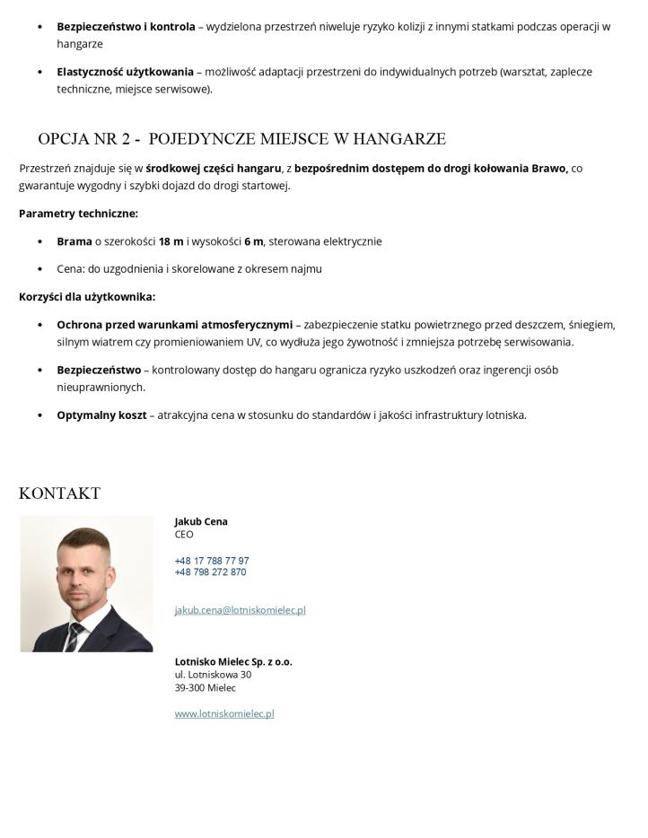 Oferta hangarowanie - lotnisko Mielec