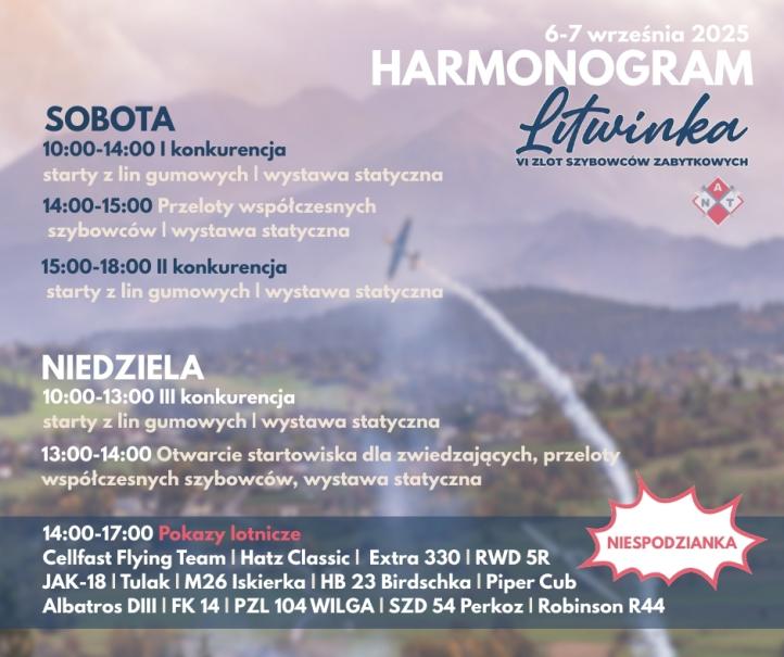 Program VI Zlotu Szybowców Zabytkowych w Czarnej Górze (fot. Aeroklub Nowy Targ) Program VI Zlotu Szybowców Zabytkowych w Czarnej Górze (fot. Aeroklub Nowy Targ)