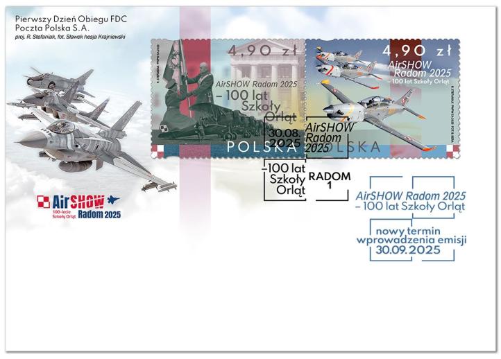 AirSHOW Radom 2025 - 100 lat Szkoły Orląt - koperta pierwszego obiegu (fot. Poczta Polska) AirSHOW Radom 2025 - 100 lat Szkoły Orląt - koperta pierwszego obiegu (fot. Poczta Polska)