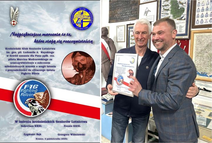 Dyplom pamiątkowy. Od prawej - ppłk. Marcin Modrzewski, Zygmunt Bąk (fot. Zygmunt Bąk, Michał Romanowski)