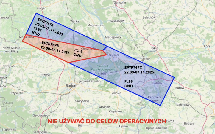 Wizualizacja stref strefy TR767A, B i C, fot. dlapilota.pl Wizualizacja stref strefy TR767A, B i C, fot. dlapilota.pl