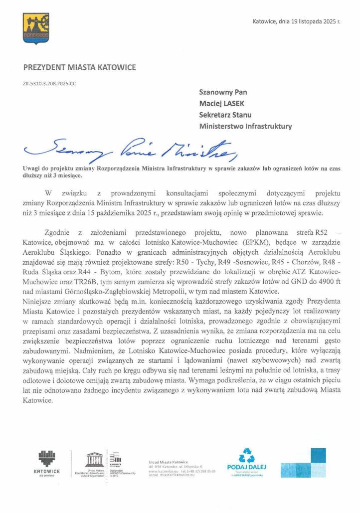 Aeroklub Śląski - głos w sprawie wprowadzenia stref R