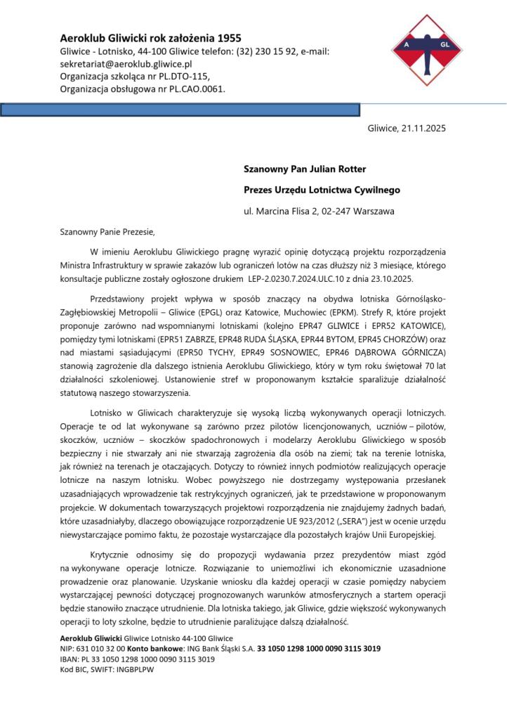 Aeroklub Gliwicki - opinia dot. projektu stref R