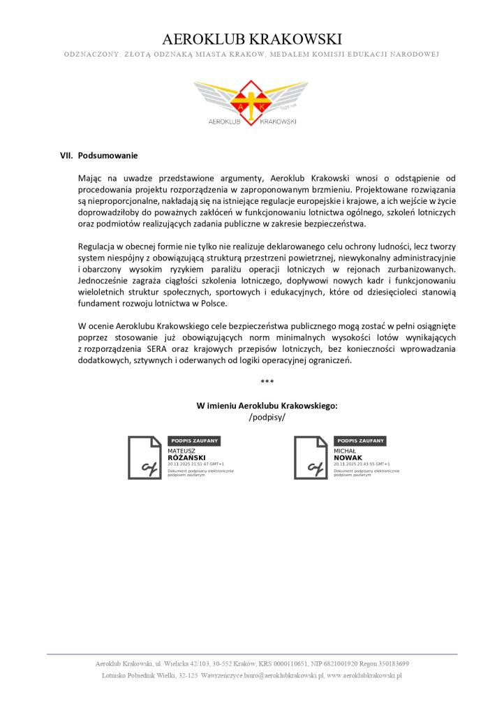 Aeroklub Krakowski - opinia w sprawie stref R