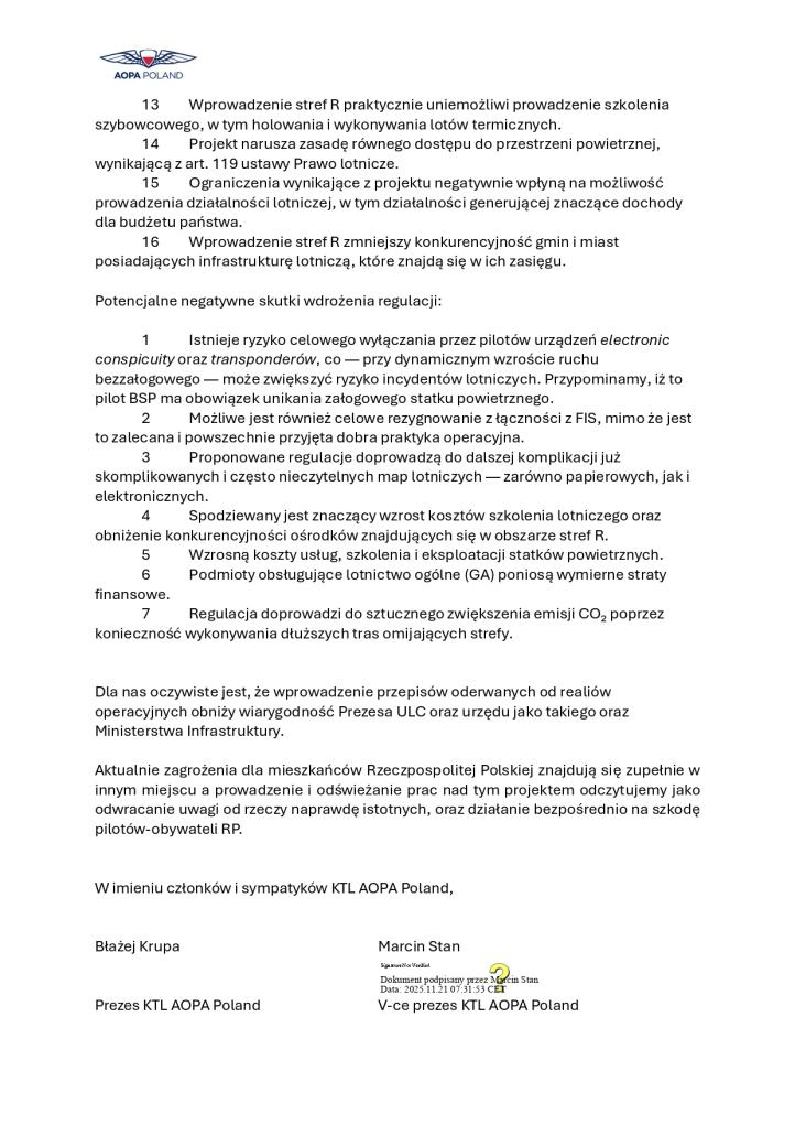 Stanowisko KTL AOPA Polska - strefy R