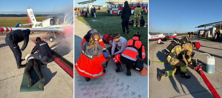 Akcja służb ratowniczych na lotnisku w Przylepie (fot. Straż Pożarna Zielona Góra, Facebook)2